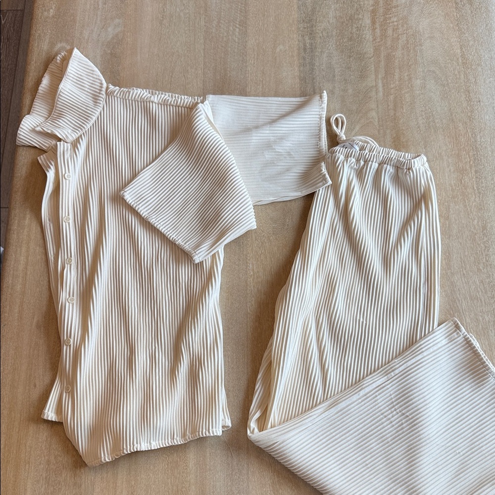 Sabo Skirt Cream Ribbed Jumpsuit Set